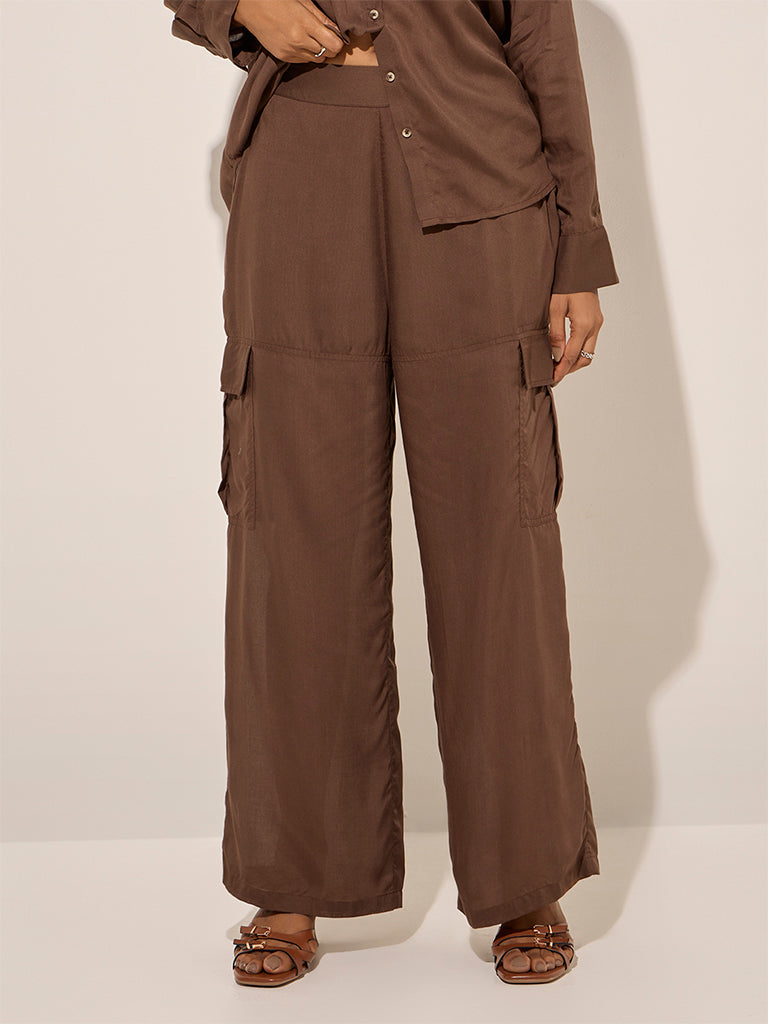 LOV Brown Cargo-Style Mid-Rise Pants