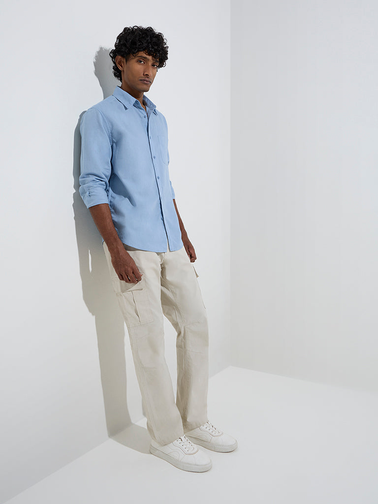 WES Casuals Blue Relaxed-Fit Cotton-Blend Shirt