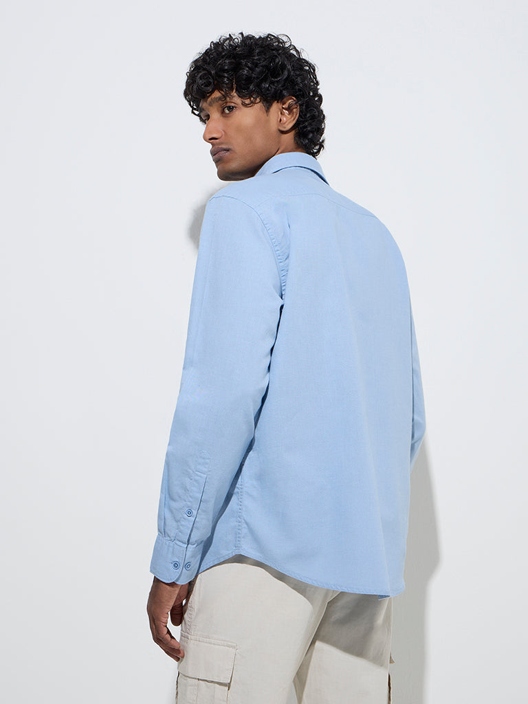 WES Casuals Blue Relaxed-Fit Cotton-Blend Shirt