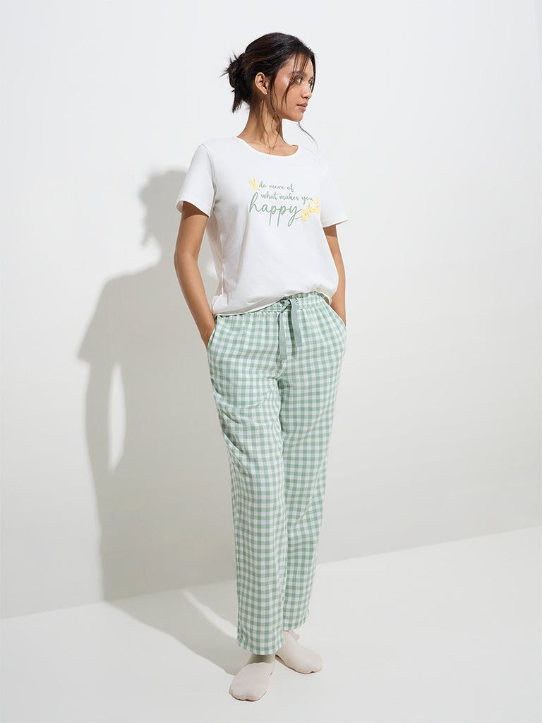 Wunderlove White Text Printed Cotton T-Shirt