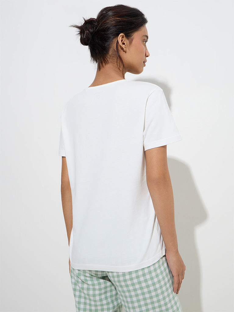 Wunderlove White Text Printed Cotton T-Shirt