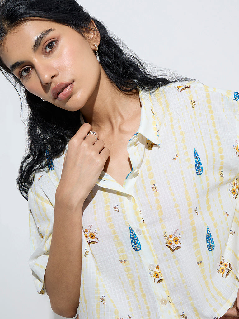 Bombay Paisley Off-White Floral Design Cotton Shirt
