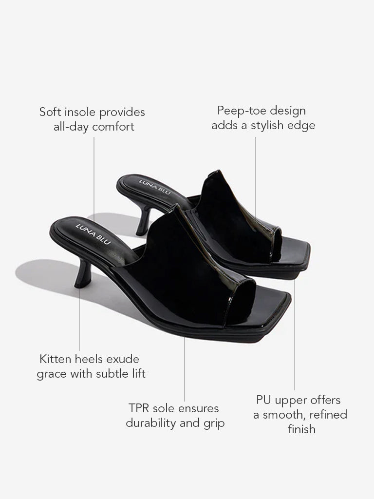 LUNA BLU Black Kitten-Heel Sandals