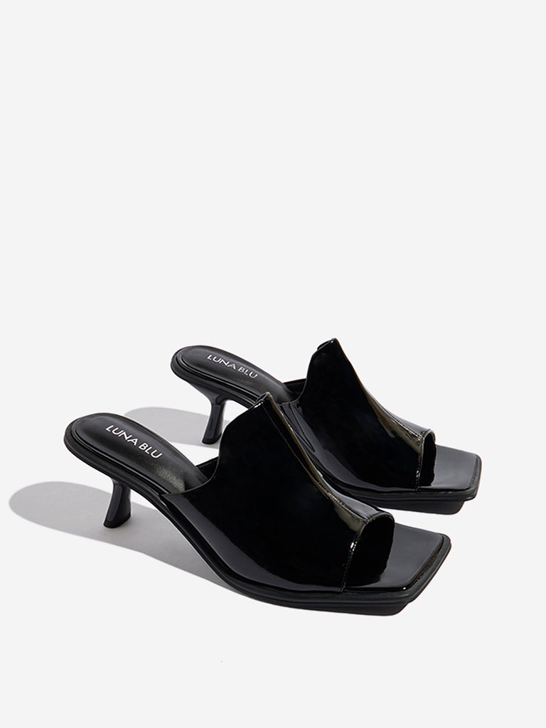 LUNA BLU Black Kitten-Heel Sandals