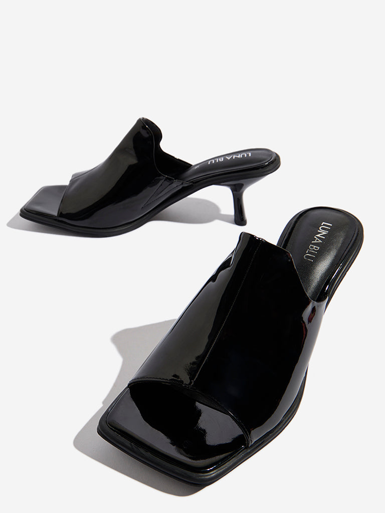 LUNA BLU Black Kitten-Heel Sandals