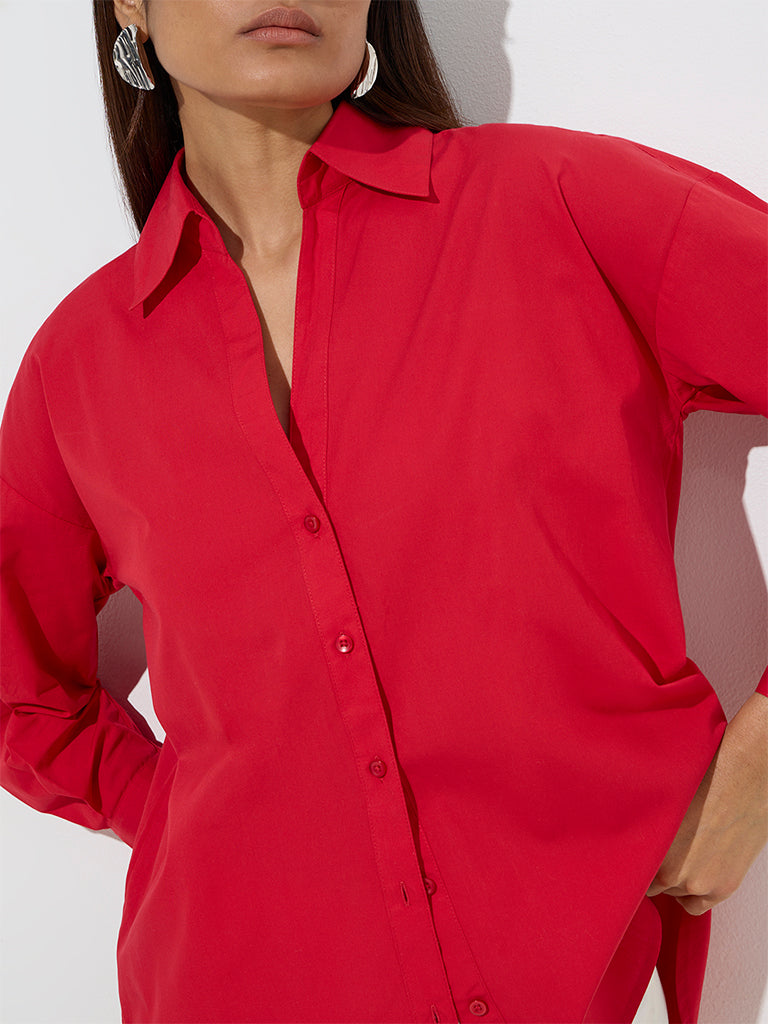 Wardrobe Red Solid Cotton Shirt