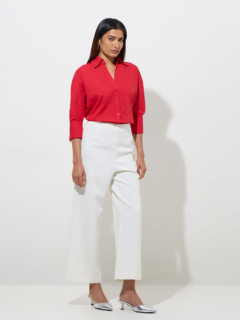 Wardrobe Red Solid Cotton Shirt