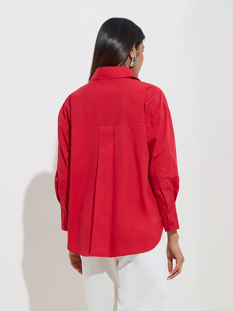 Wardrobe Red Solid Cotton Shirt