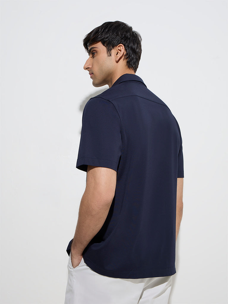 Ascot Navy Solid Relaxed-Fit Shirt