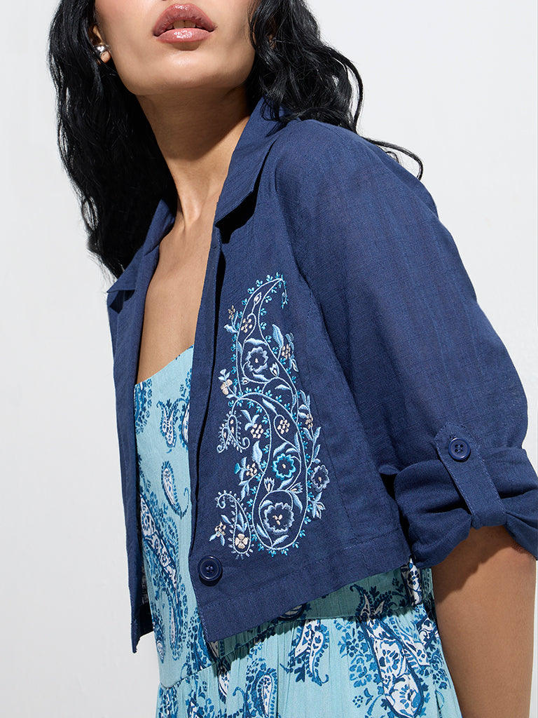 Bombay Paisley Blue Paisley Print A-Line Dress with Jacket