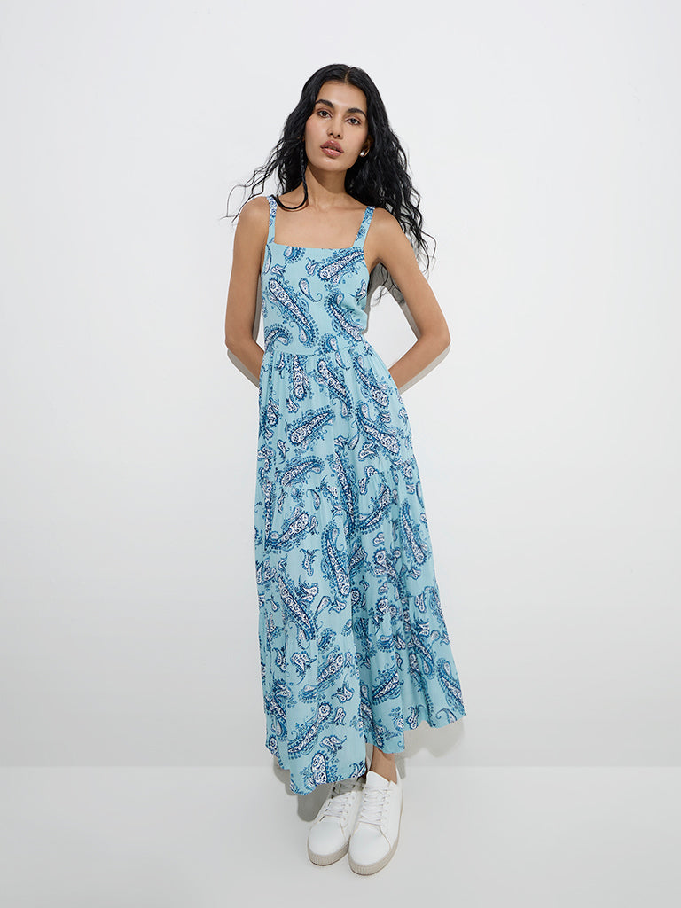 Bombay Paisley Blue Paisley Print A-Line Dress with Jacket