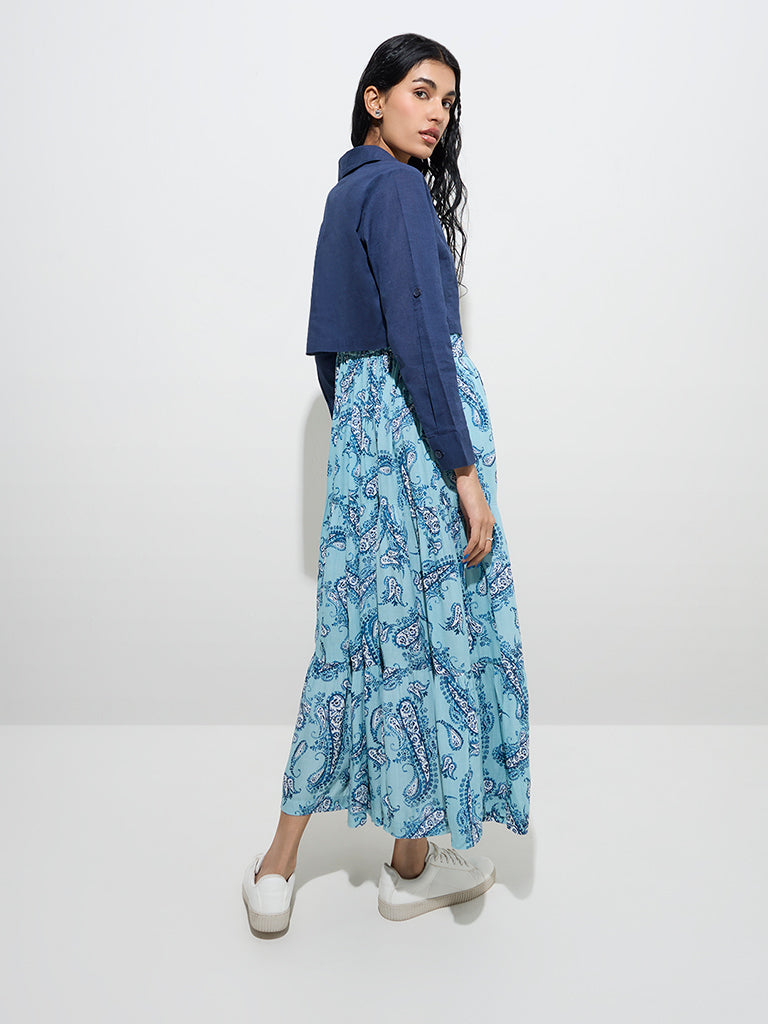 Bombay Paisley Blue Paisley Print A-Line Dress with Jacket