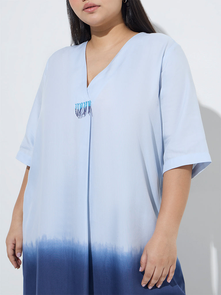 Diza Blue Ombre-Finish A-Line Kurta