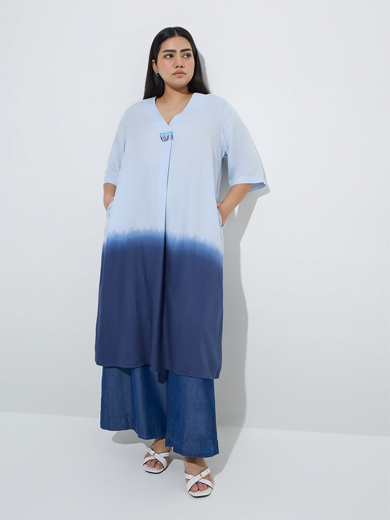 Diza Blue Ombre-Finish A-Line Kurta