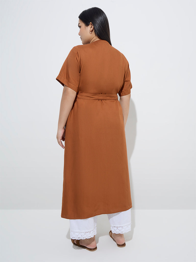 Diza Brown Nature-Inspired Wrap-Style A-Line Kurta