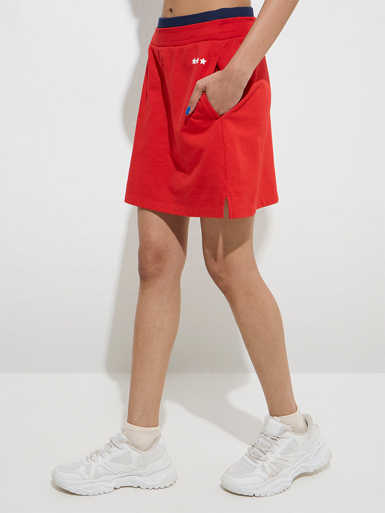Studiofit Red Star Printed High-Rise Cotton Skirt