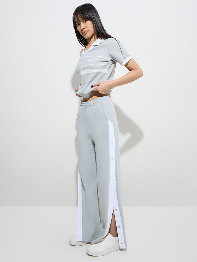 westisde Studiofit Women's Grey Panel Detailed Cotton Track Pants for Sports Wear Full Model View