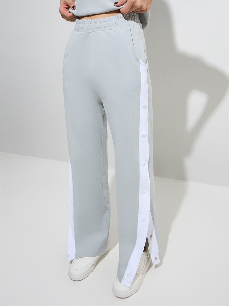 westisde Studiofit Women's Grey Panel Detailed Cotton Track Pants for Sports Wear Front View