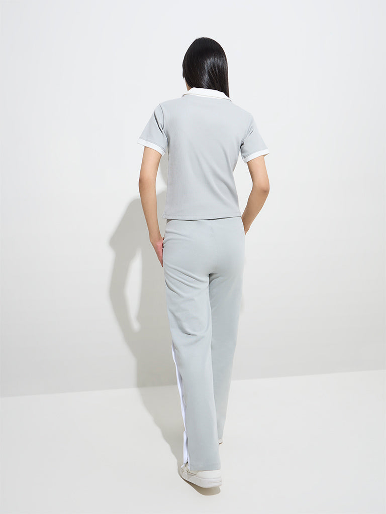 westisde Studiofit Women's Grey Panel Detailed Cotton Track Pants for Sports Wear Back View