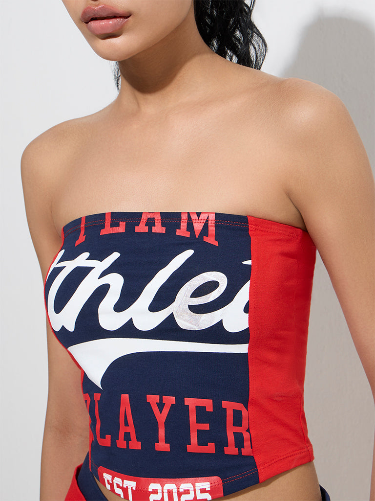 Studiofit Red Text Printed Cotton-Blend Tub Top