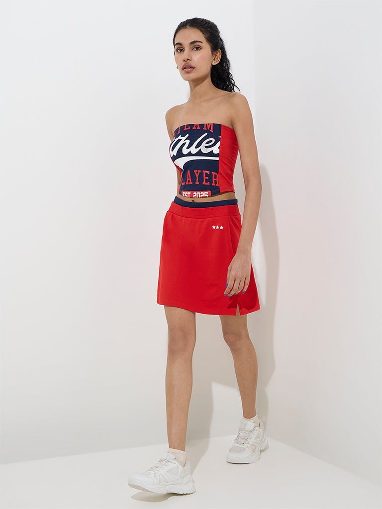 Studiofit Red Text Printed Cotton-Blend Tub Top