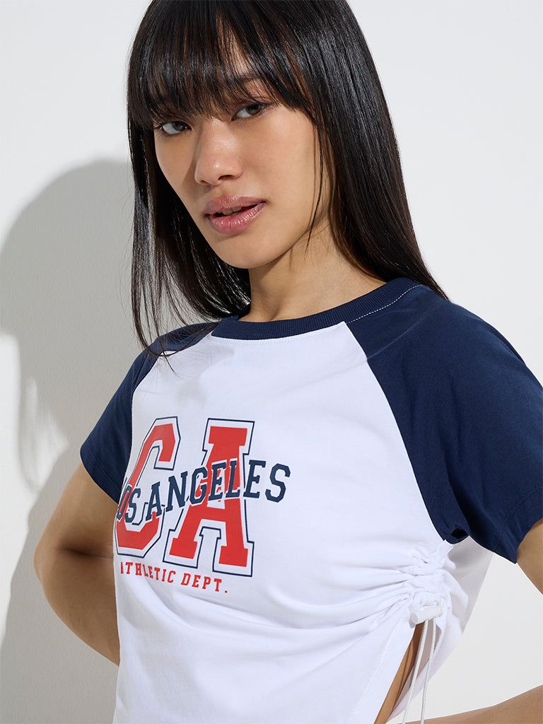 Studiofit White Printed Cotton T-Shirt