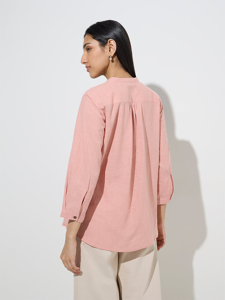 Utsa Dusty Peach Leaf Embroidered Cotton Tunic