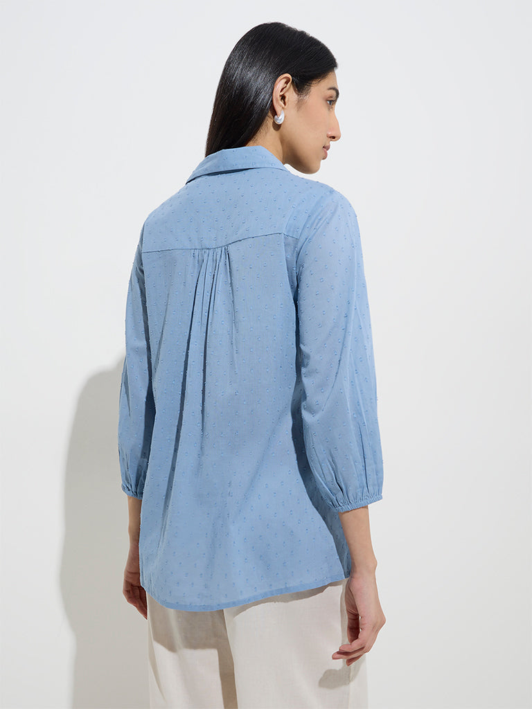 Utsa Blue Embroidered Cotton Tunic