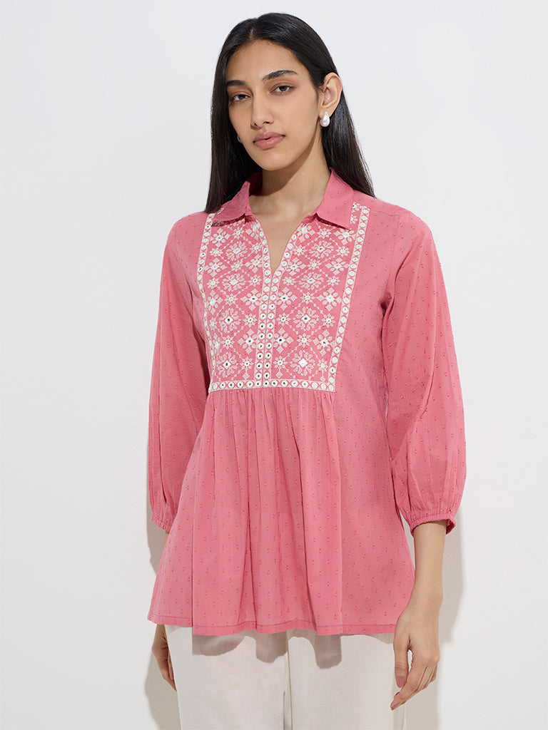 Utsa Dusty Pink Embroidered Cotton Kurti