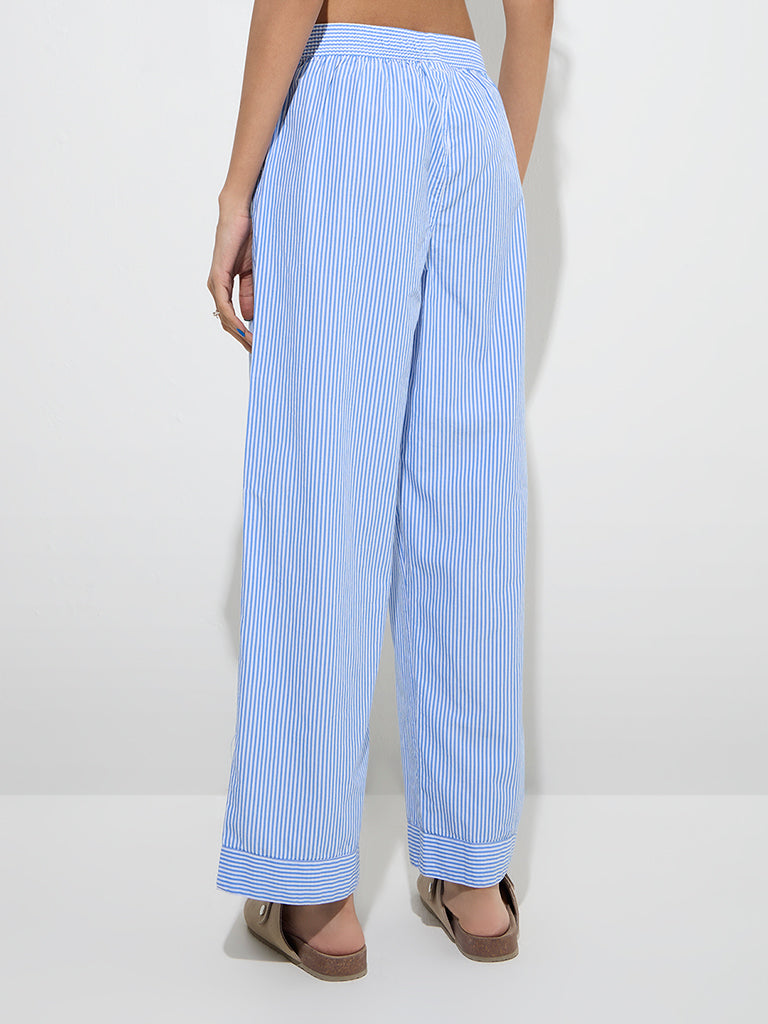 Superstar Blue Striped High-Rise Cotton Pants