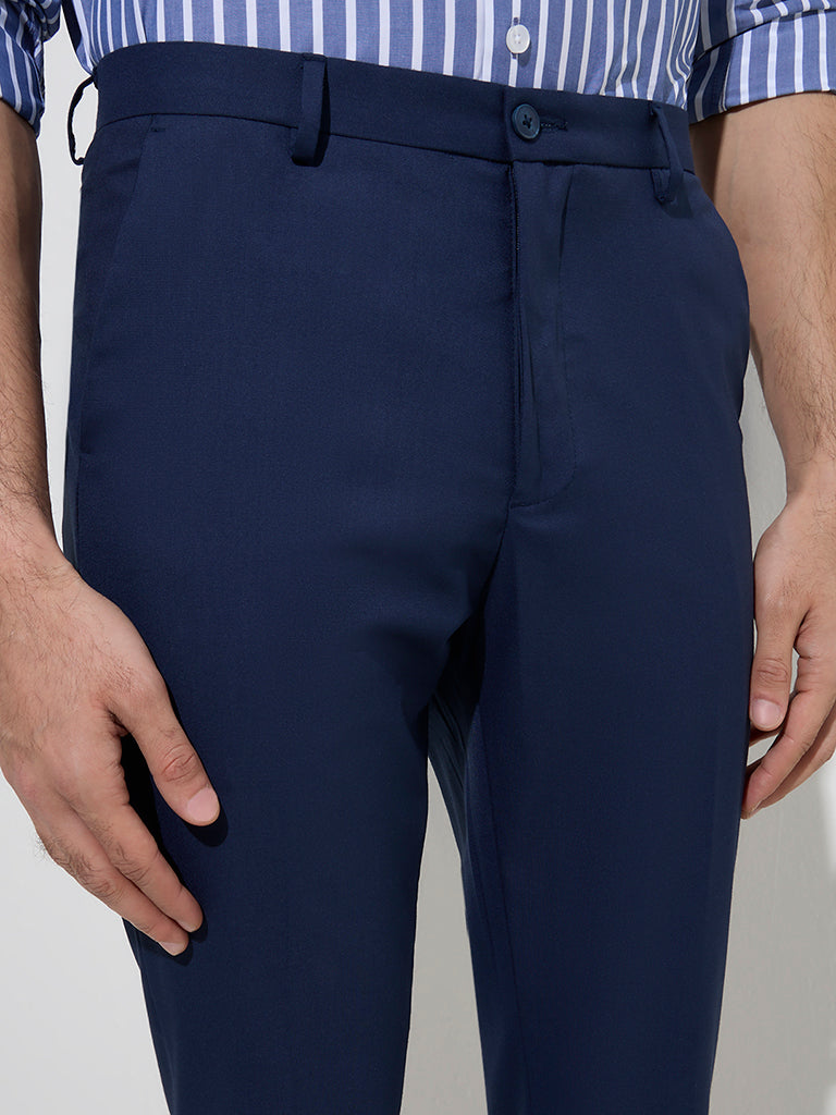 WES Formals Navy Carrot-Fit Mid-Rise Trousers