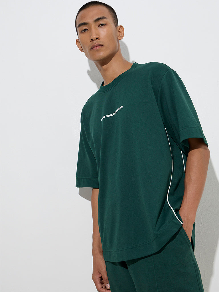 Studiofit Emerald Green Relaxed-Fit Cotton-Blend T-Shirt