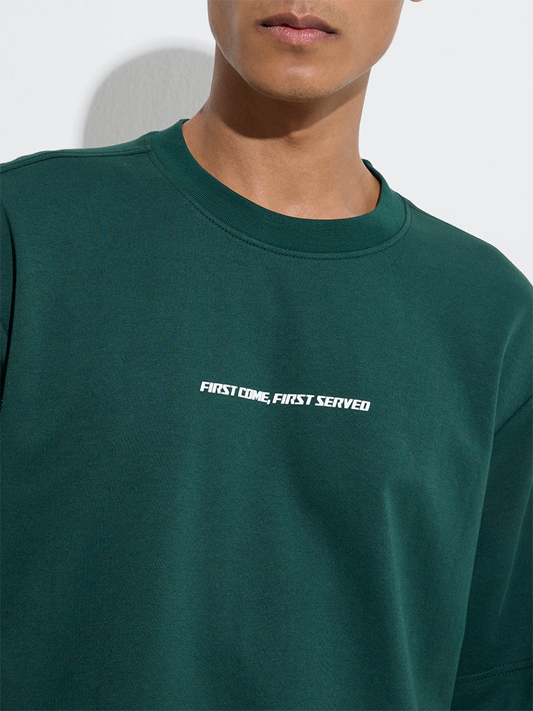 Studiofit Emerald Green Relaxed-Fit Cotton-Blend T-Shirt