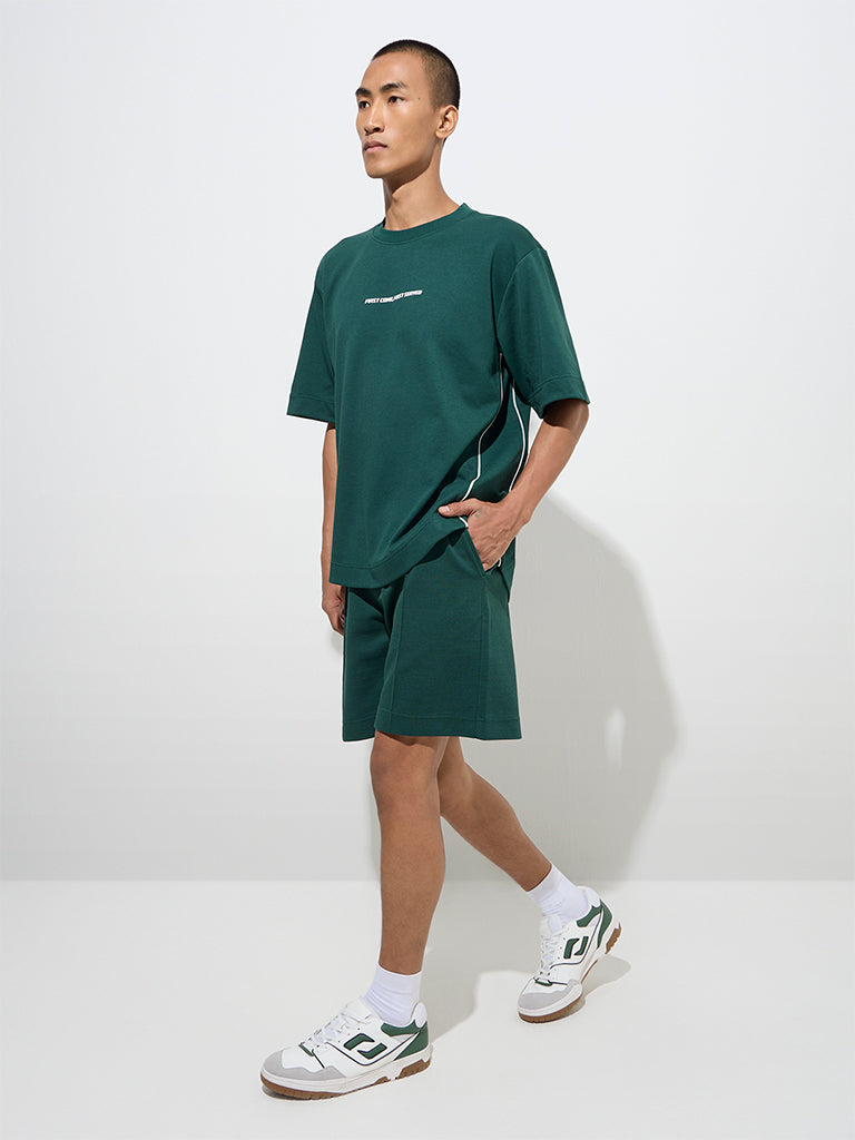 Studiofit Emerald Green Relaxed-Fit Cotton-Blend T-Shirt