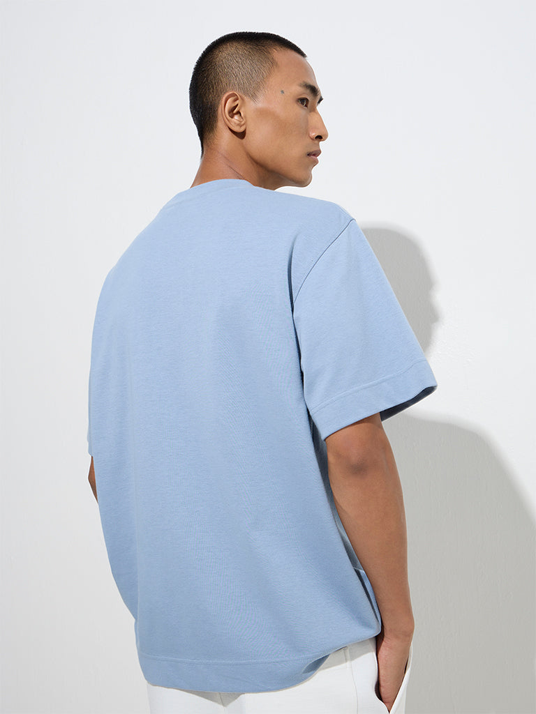 Studiofit Dusty Blue Relaxed-Fit Cotton-Blend T-Shirt