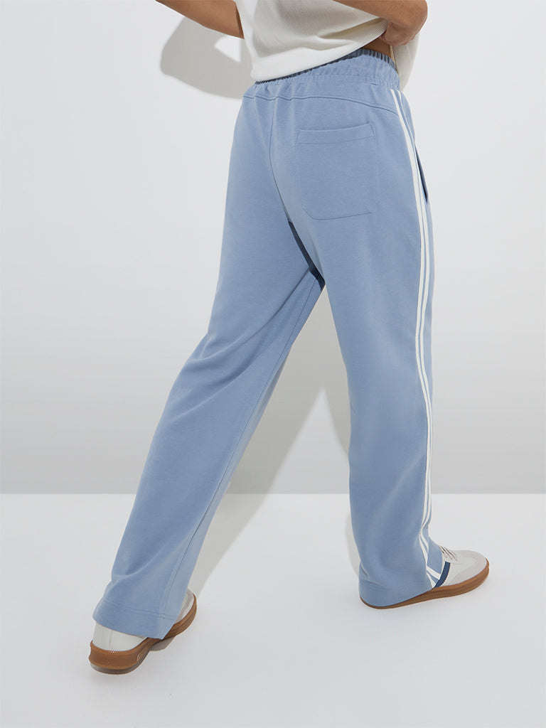 Buy Studiofit Dusty Blue Relaxed-Fit Cotton-Blend Track Pants from