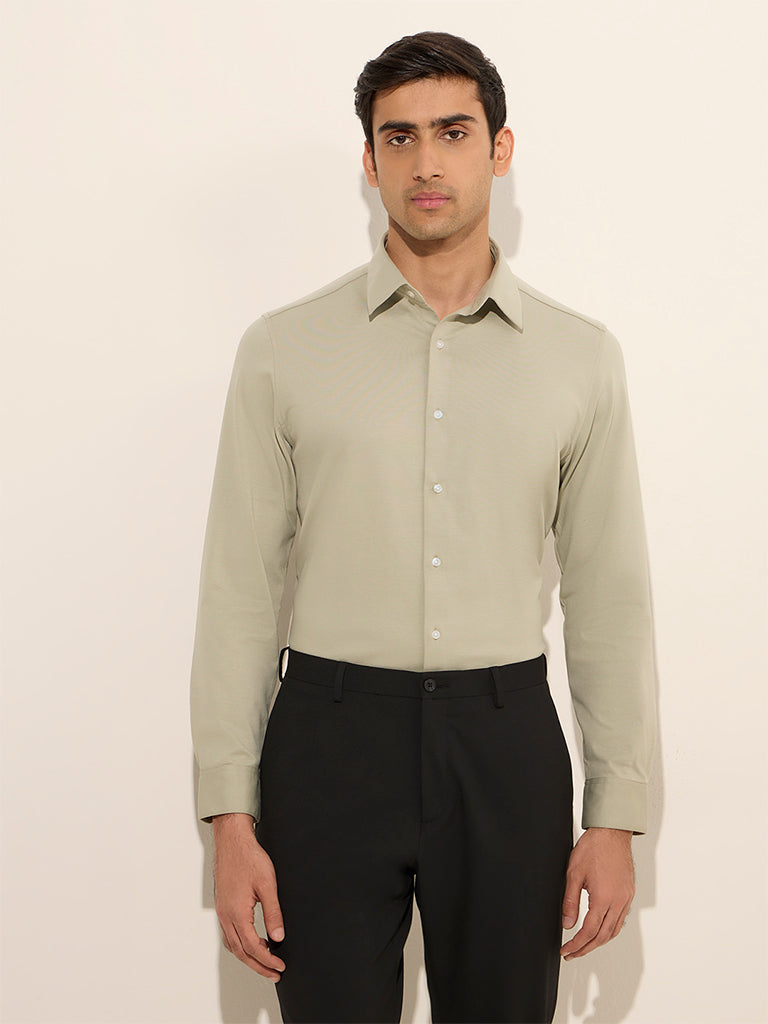 WES Formals Green Slim-Fit Cotton-Blend Shirt