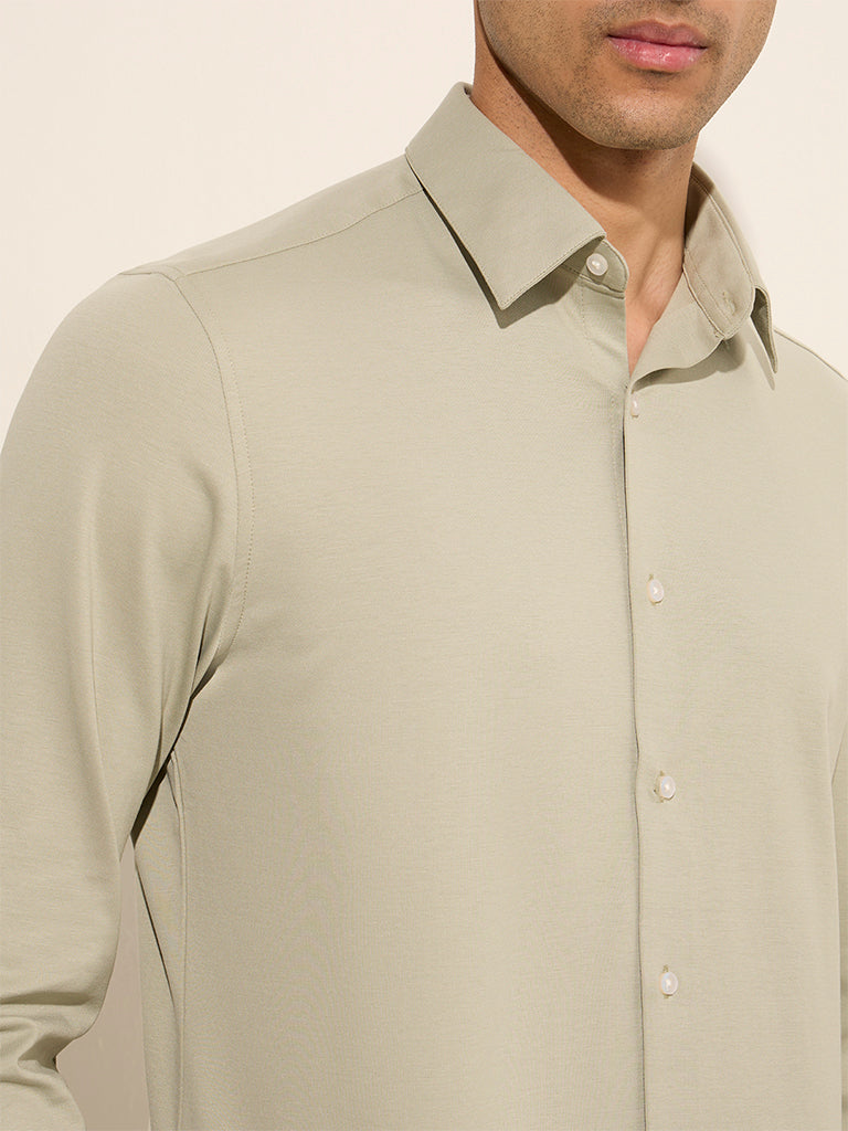 WES Formals Green Slim-Fit Cotton-Blend Shirt