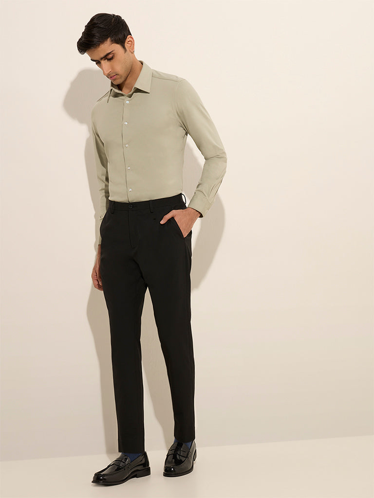 WES Formals Green Slim-Fit Cotton-Blend Shirt