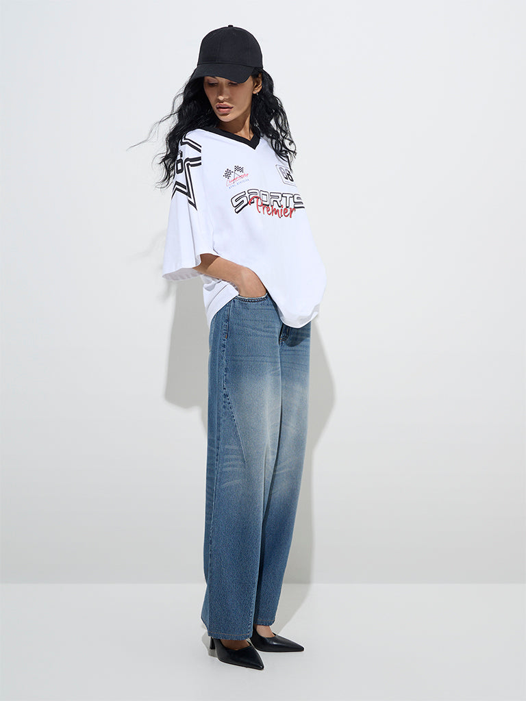Nuon Dark Blue Washed Relaxed - Fit High - Rise Jeans