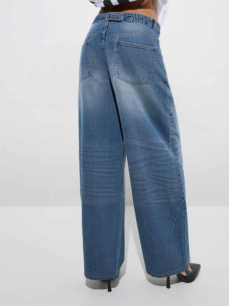 Nuon Dark Blue Washed Relaxed - Fit High - Rise Jeans