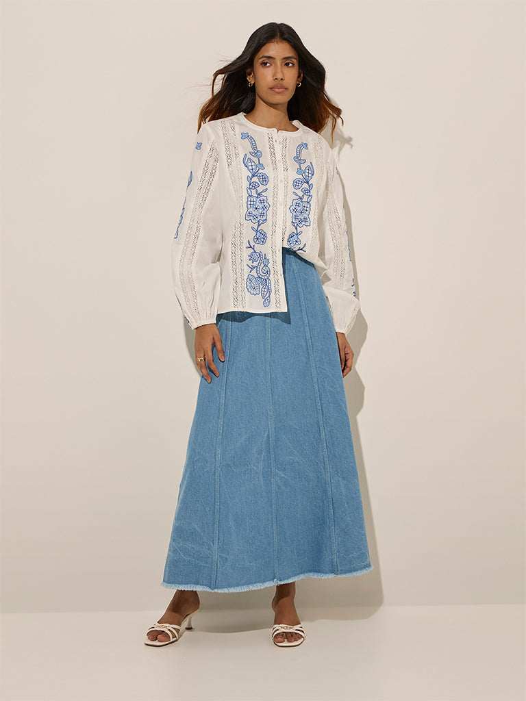 LOV White Floral Embroidered Cotton Top