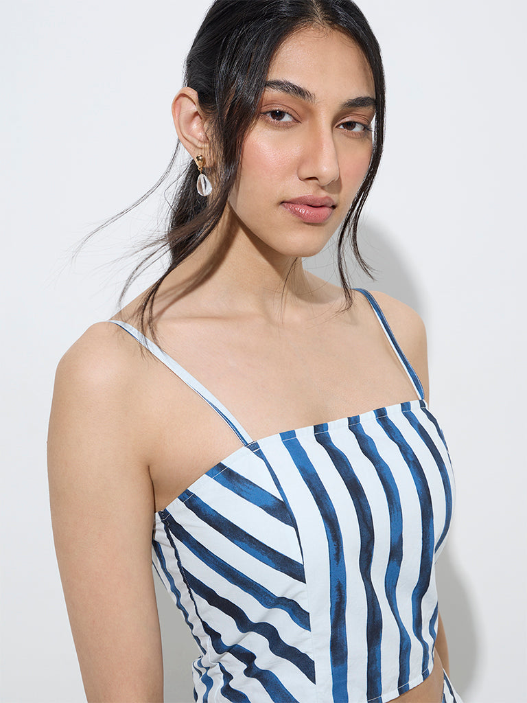 LOV Blue Stripe Printed Top