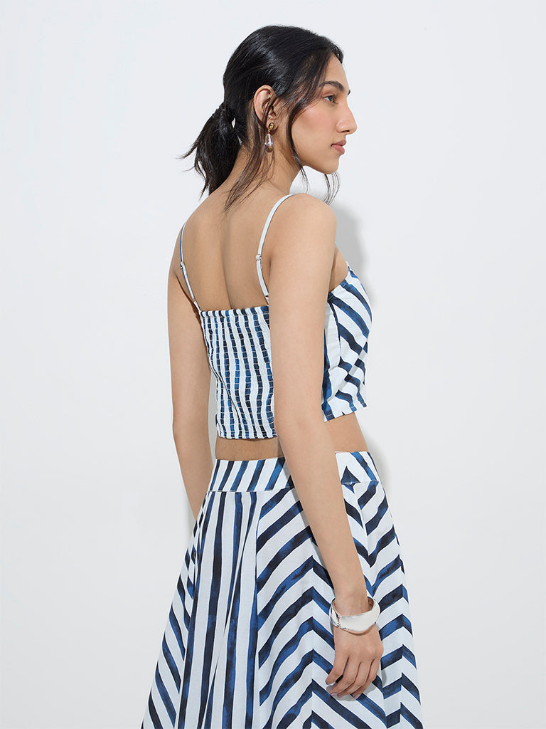 LOV Blue Stripe Printed Top