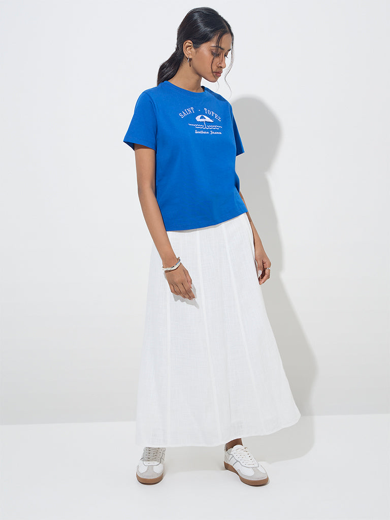 LOV Blue Text Print Cotton T-Shirt