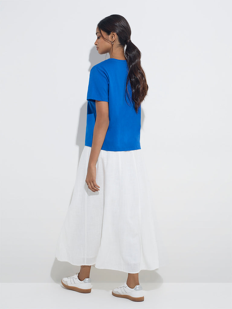 LOV Blue Text Print Cotton T-Shirt