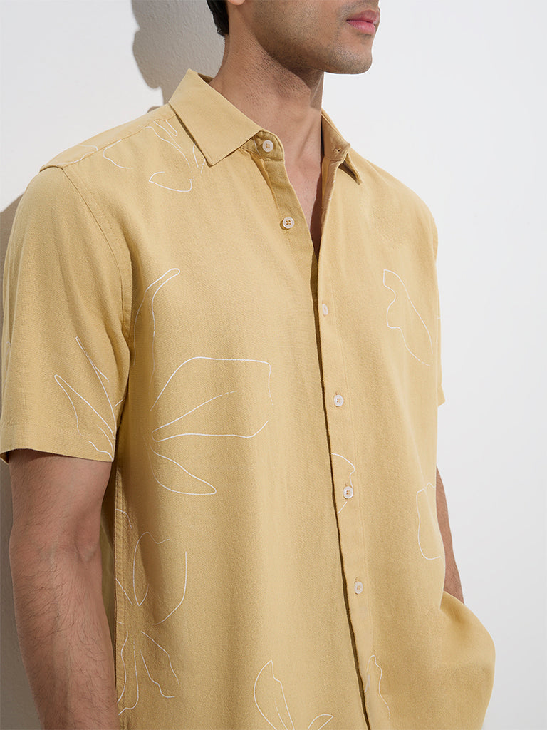 Ascot Mustard Abstract Design Relaxed-Fit Shirt