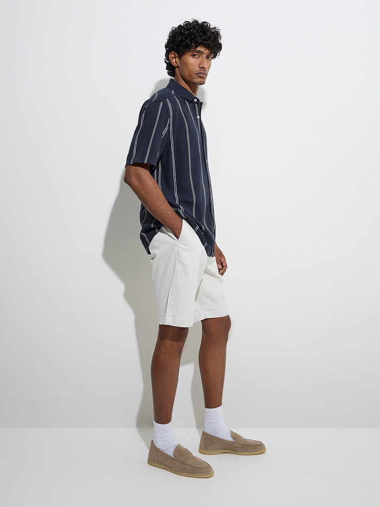 Ascot Navy Stripe Printed Relaxed-Fit Shirt