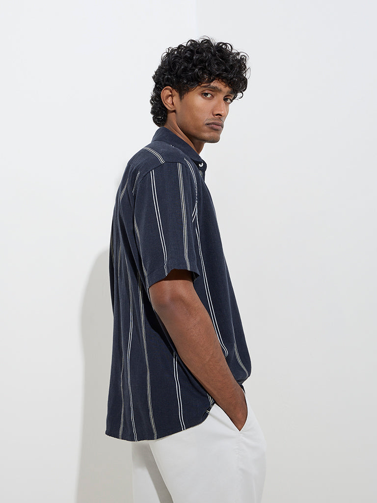 Ascot Navy Stripe Printed Relaxed-Fit Shirt