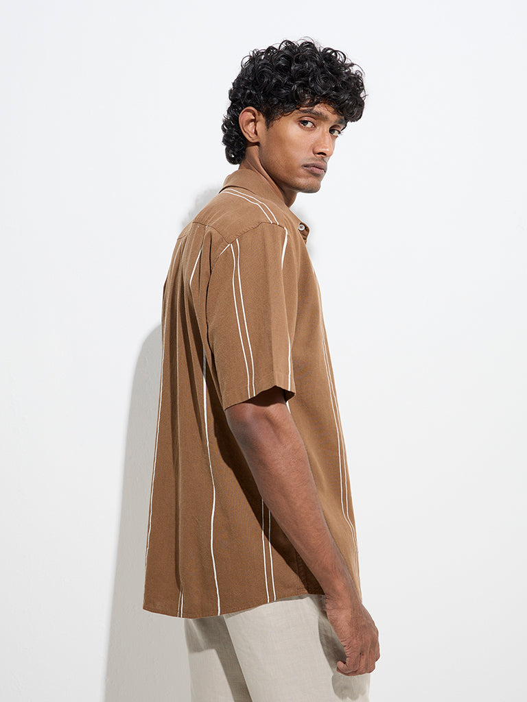 Ascot Brown Stripe Printed Relaxed-Fit Shirt